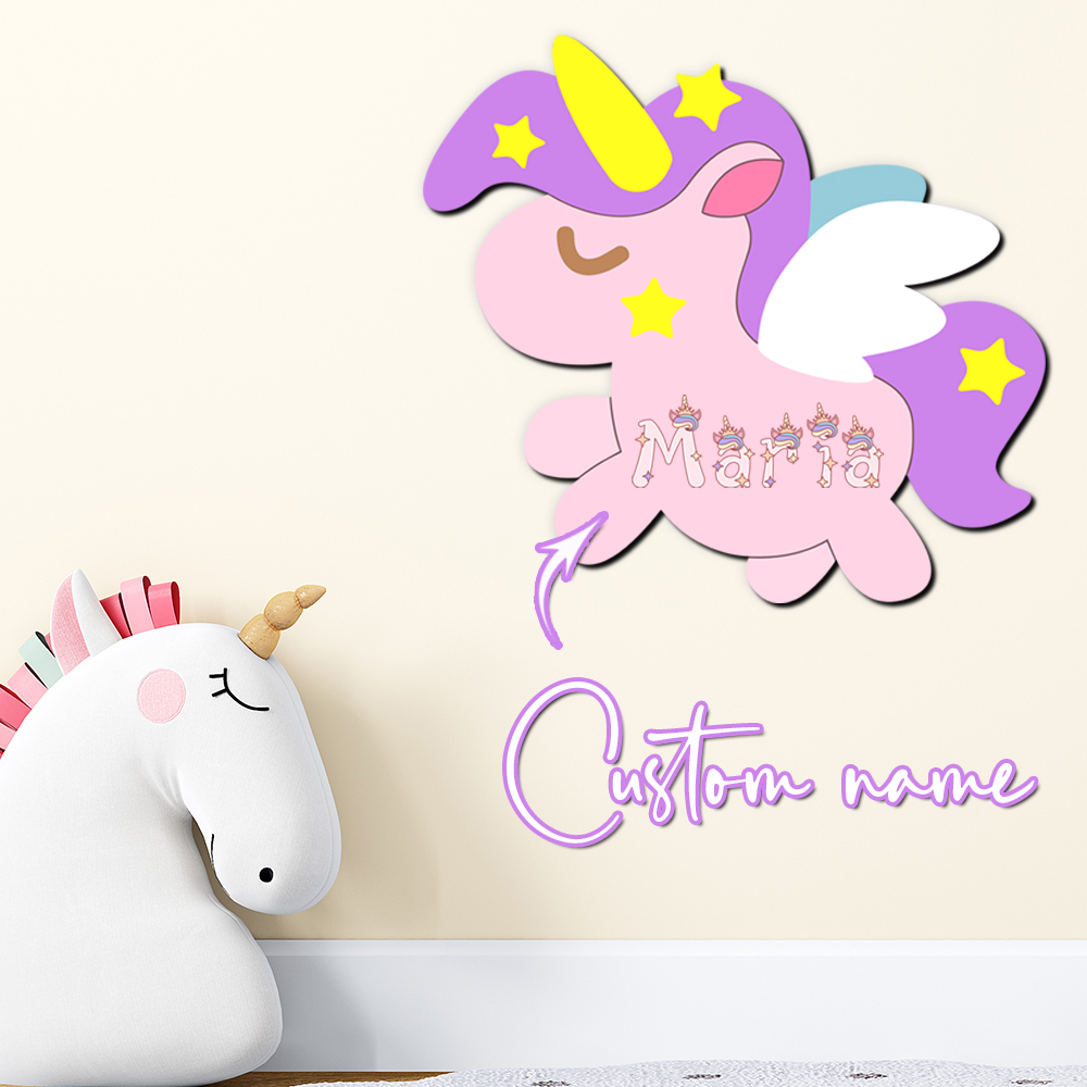 Baby Nursery Name Letters - Personalisiertes Einhorn-Holznamensschild, 3D-Buchstabenplakette, Pastellfarben, Mädchenzimmer-Wanddekoration, Babyparty,