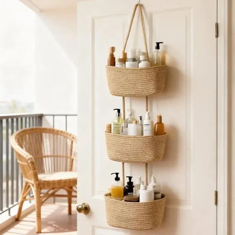 Baby Nursery Hooks - 3-stufiger gewebter Baumwoll-Hängekorb zur Aufbewahrung über