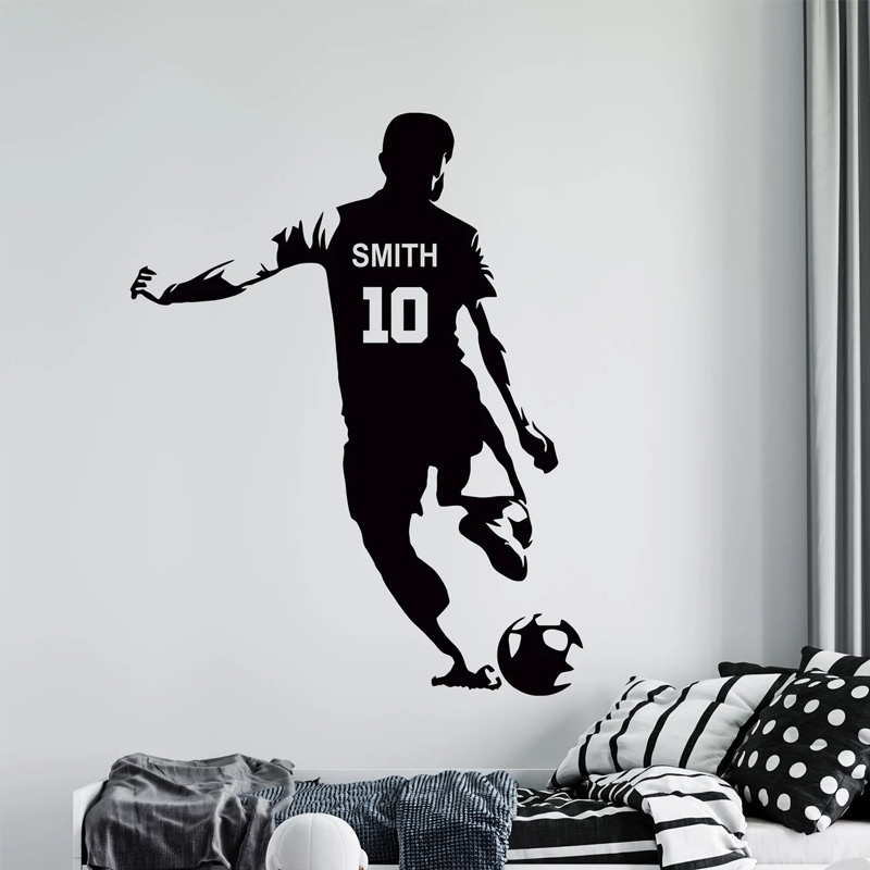 Baby Name Wall Art - Personalisierter Fußballspieler Name und Nummer Wandaufkleber