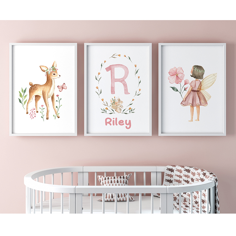 Baby Name Wall Art - Rosa Fee Kindername maßge schneiderte Wand