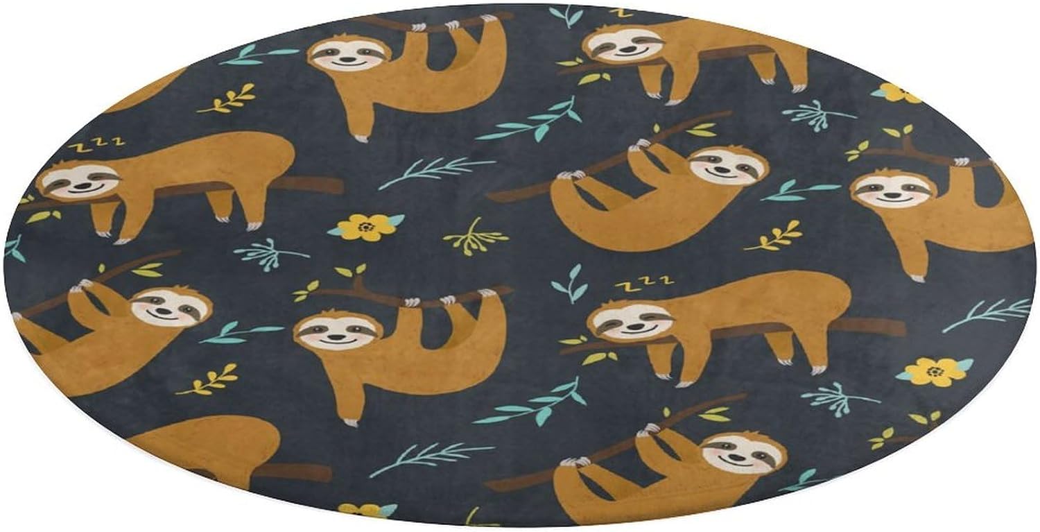Baby Nursery Jungle Rug - Niedliches Faultier-Dschungelmuster Rundes Kissen Bodenkissen Bohemian