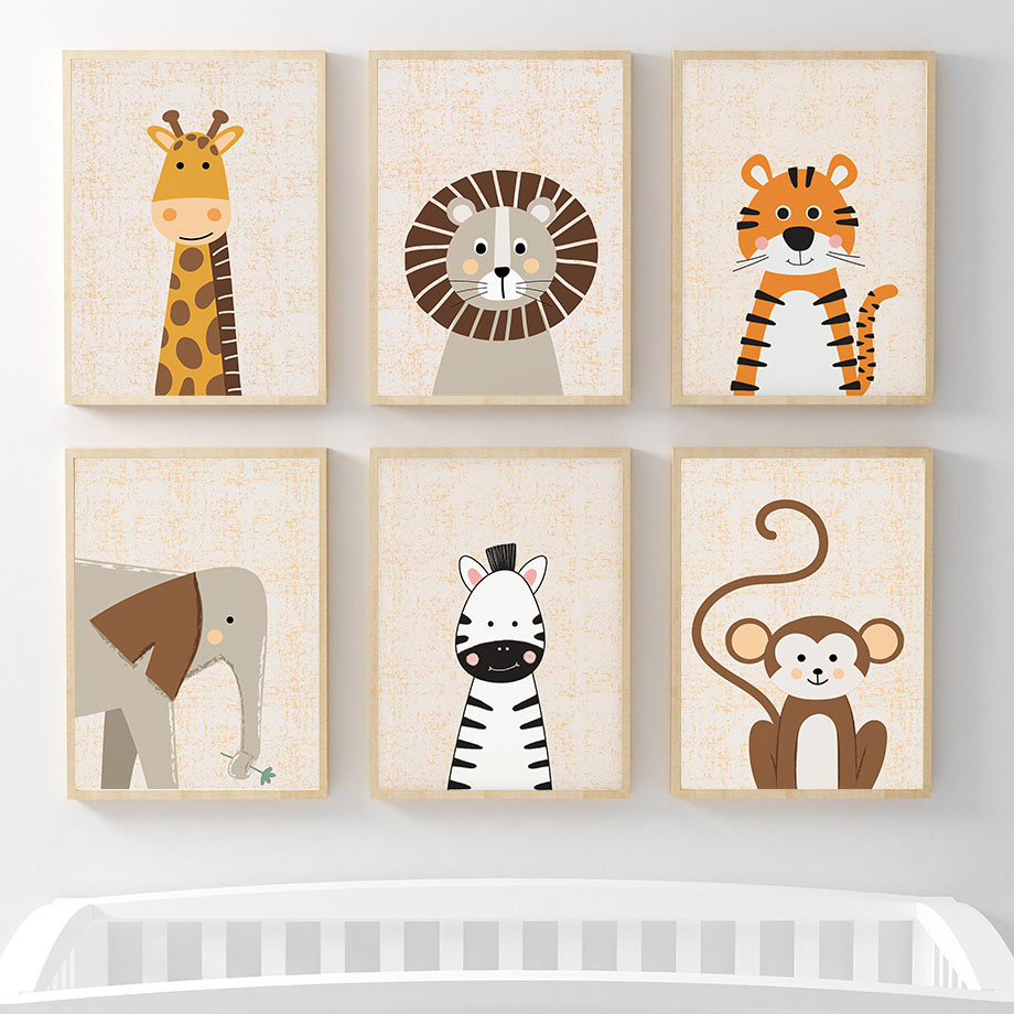 Baby Name Wall Art - Löwe Giraffe Elefant Zebra Affe Kinderzimmer