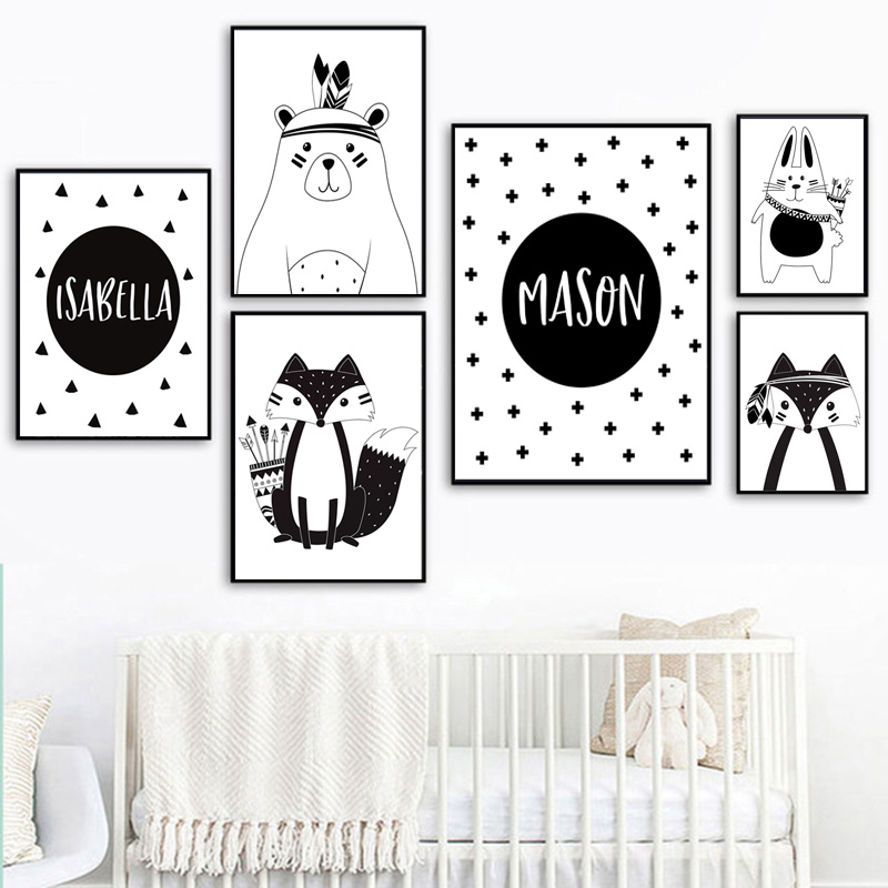 Schwarz Weiß Cartoon Bär Kanin – Baby Name Wall Art Bewertung und Preis