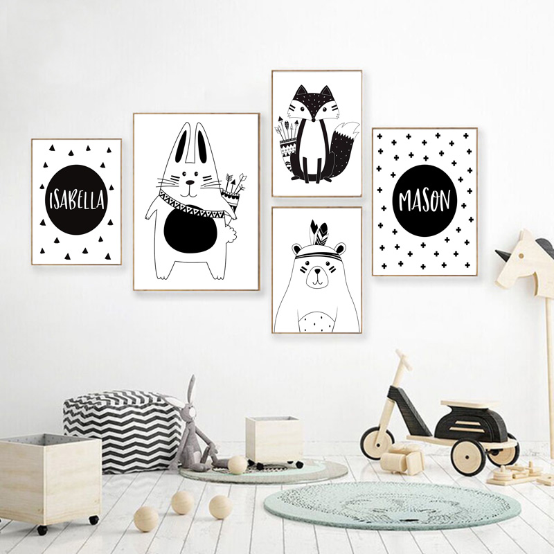 Schwarz Weiß Cartoon Bär Kanin – Baby Name Wall Art Bewertung und Preis