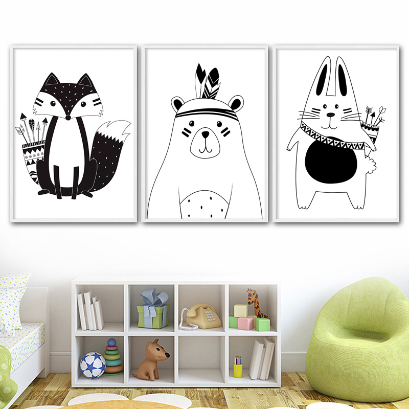 Schwarz Weiß Cartoon Bär Kanin – Baby Name Wall Art Bewertung und Preis