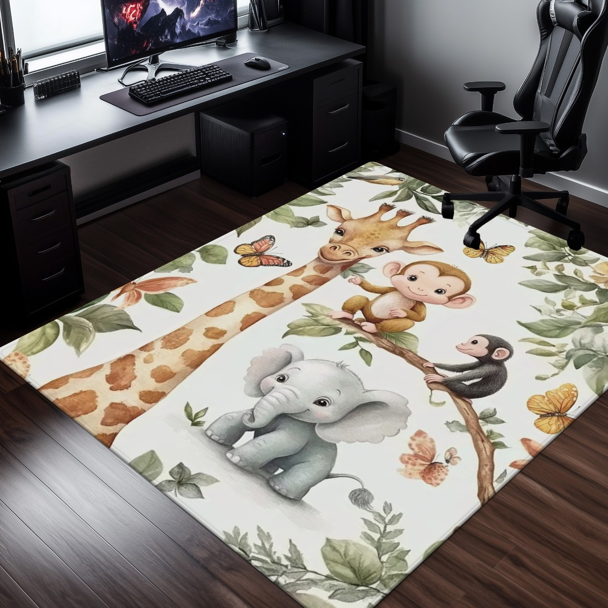 Aquarell-Tier-Dschungel-Druck  – Baby Nursery Jungle Rug Bewertung und Preis