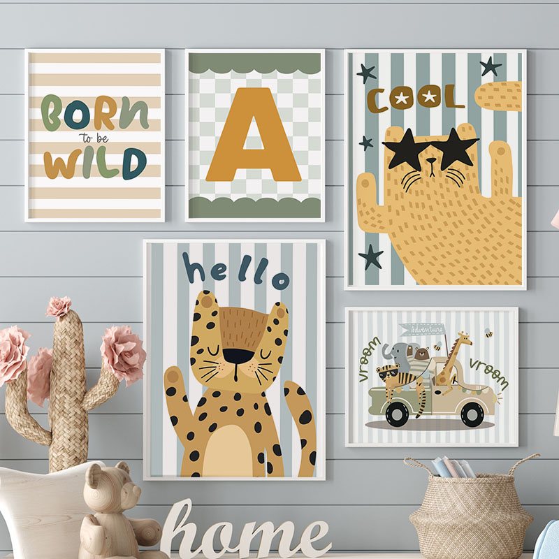 Kawaii Tiger Löwe Giraffe Auto – Baby Name Wall Art Bewertung und Preis
