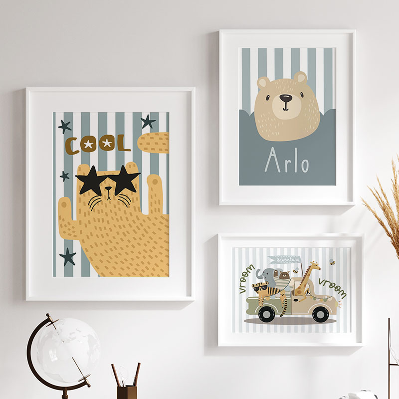 Kawaii Tiger Löwe Giraffe Auto – Baby Name Wall Art Bewertung und Preis