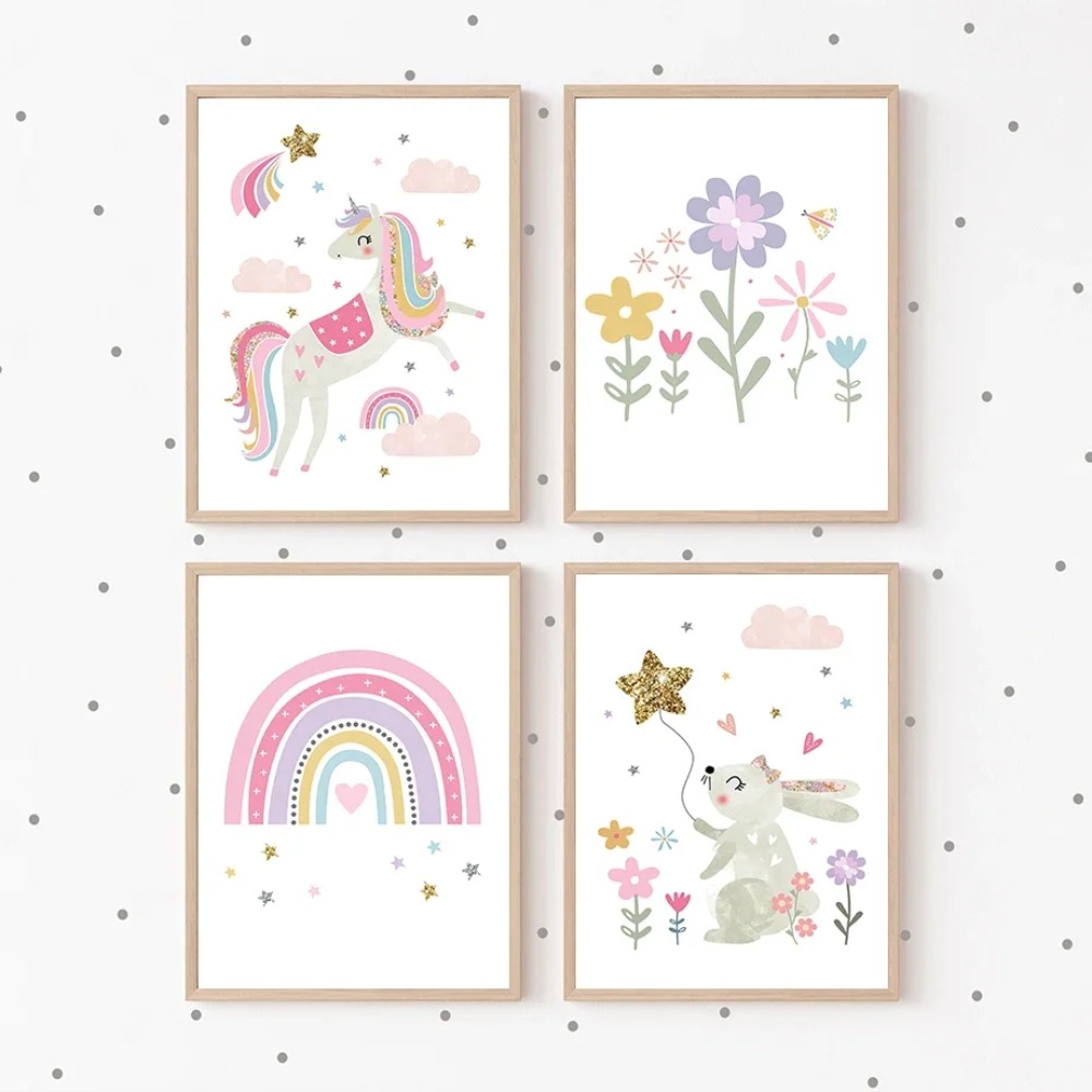 Rosa Einhorn Kaninchen Regenbo – Baby Name Wall Art Bewertung und Preis
